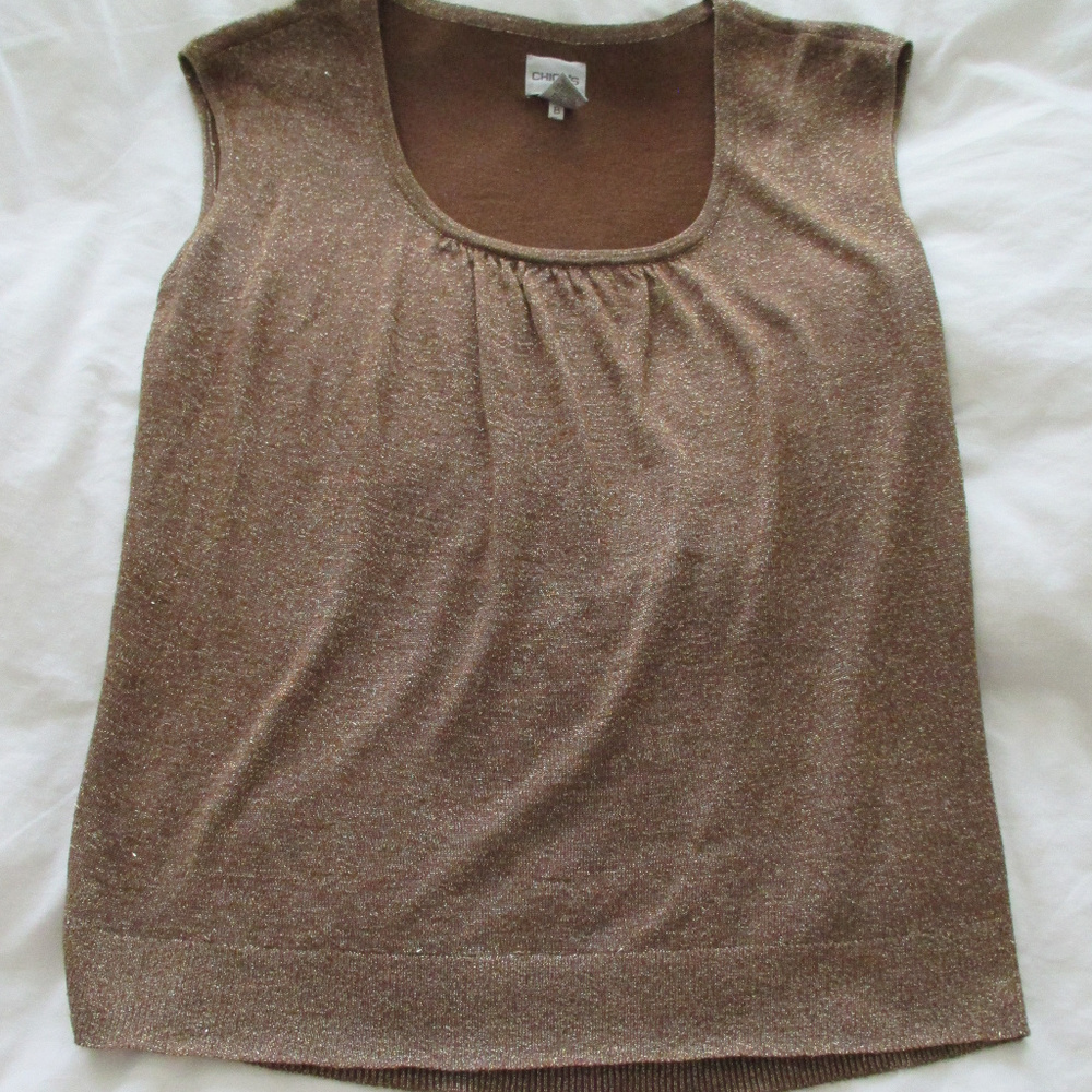 Chico's Brown and Gold Metallic Sweater Tank Shell