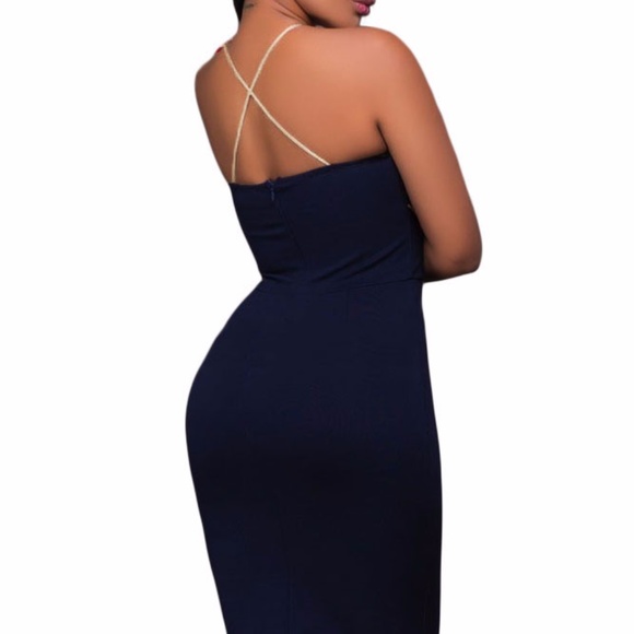Contrast String Around Navy Party Dress - Picture 5 of 6