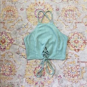 Faux suede mint lace-up crop from Missguided