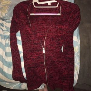 Guess red black zip sweater
