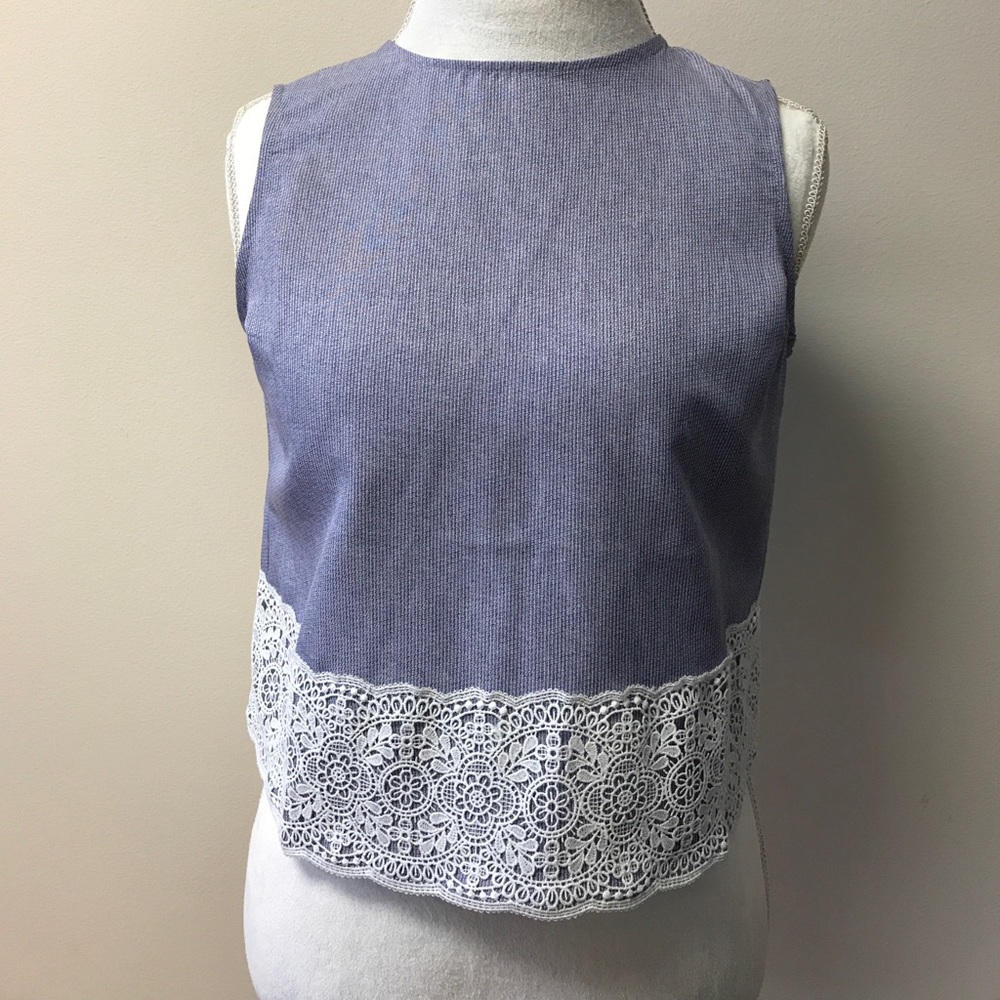 Lace Trim Open Back Crop Top