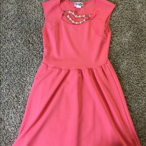 Coral dress with built in necklace