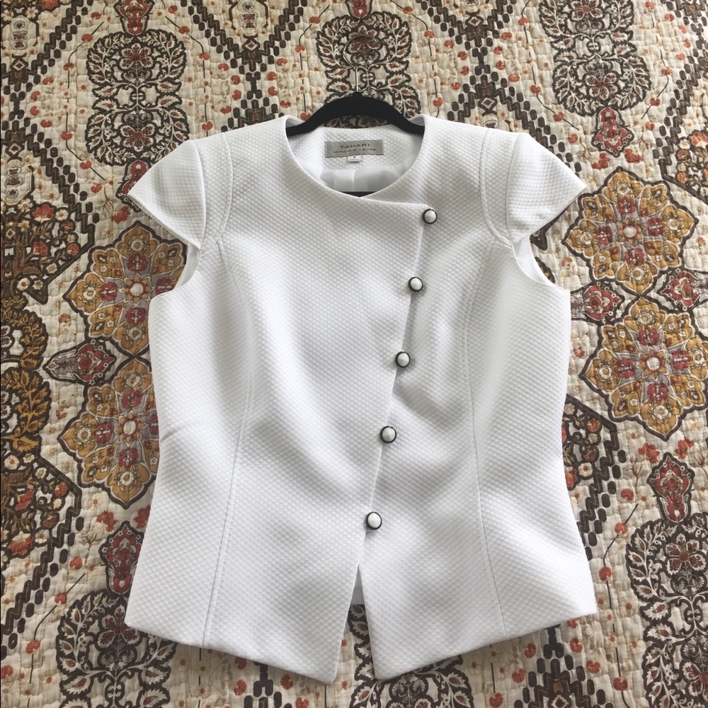 Tahari button up top