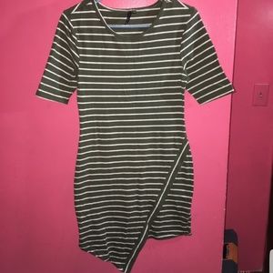 Green and white striped bodycon asymmetrical dress