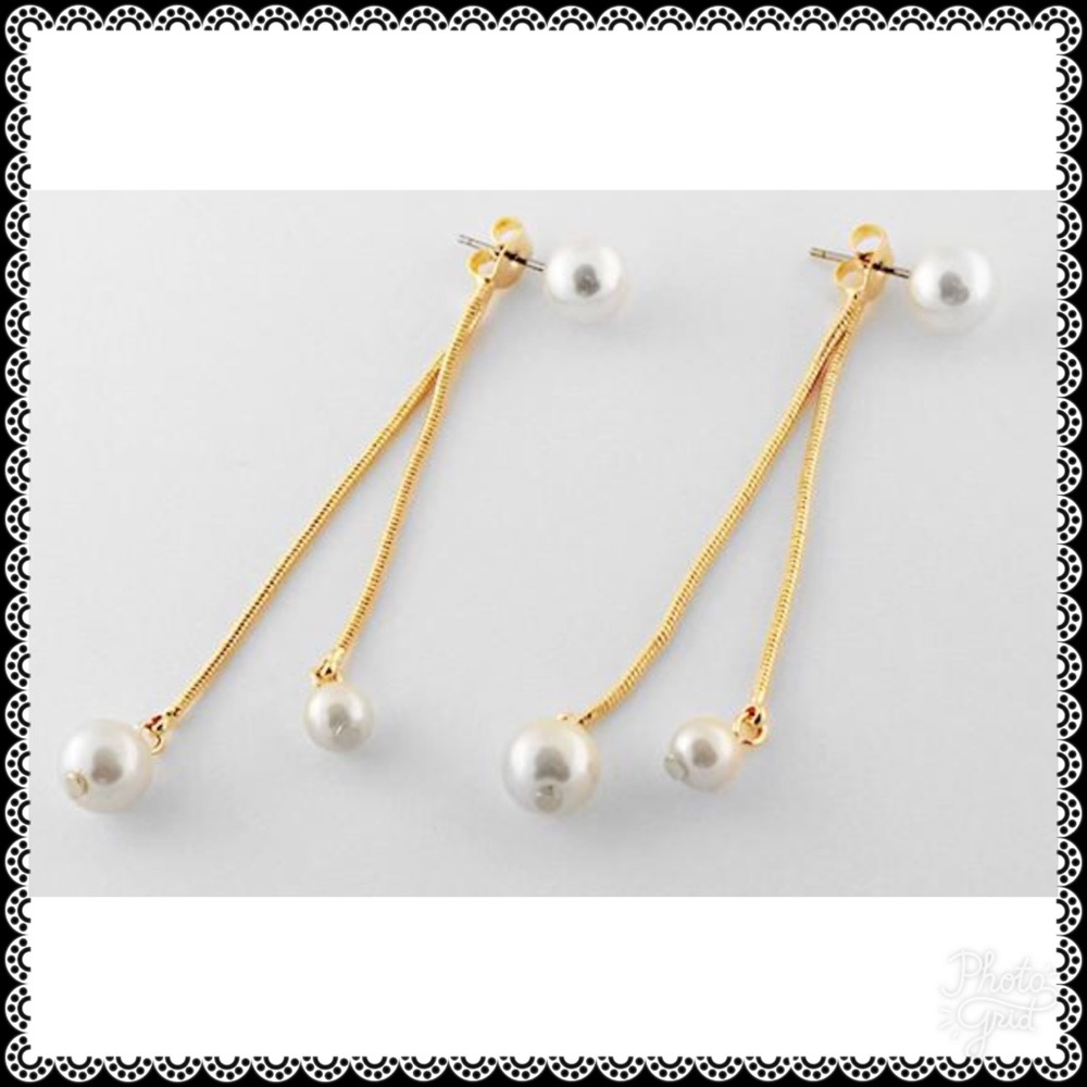 #110 DROP  FAUX PEARL EARRINGS - Picture 3 of 4