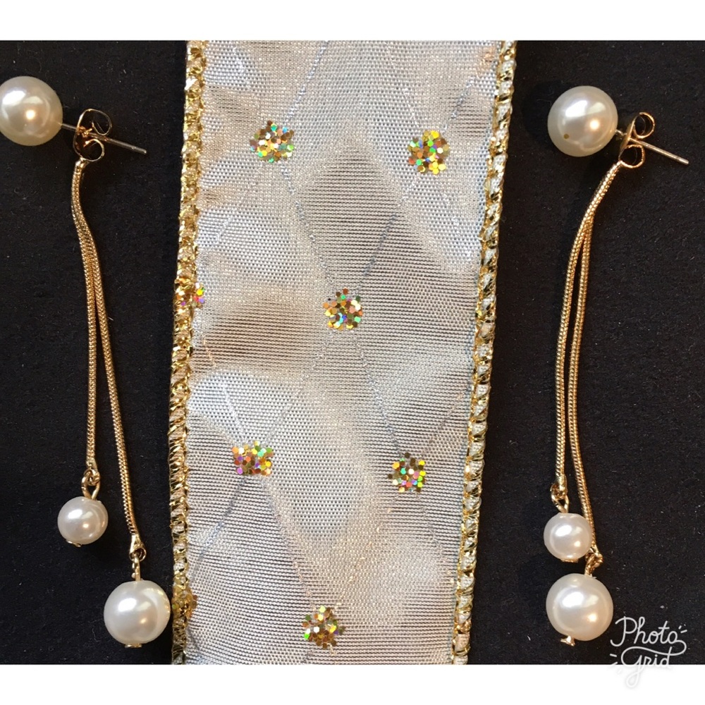 #110 DROP  FAUX PEARL EARRINGS - Picture 2 of 4