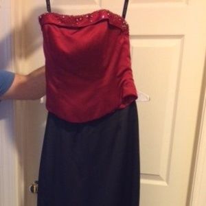 Two-Piece Gown; Skirt Black & Top Claret Strapless