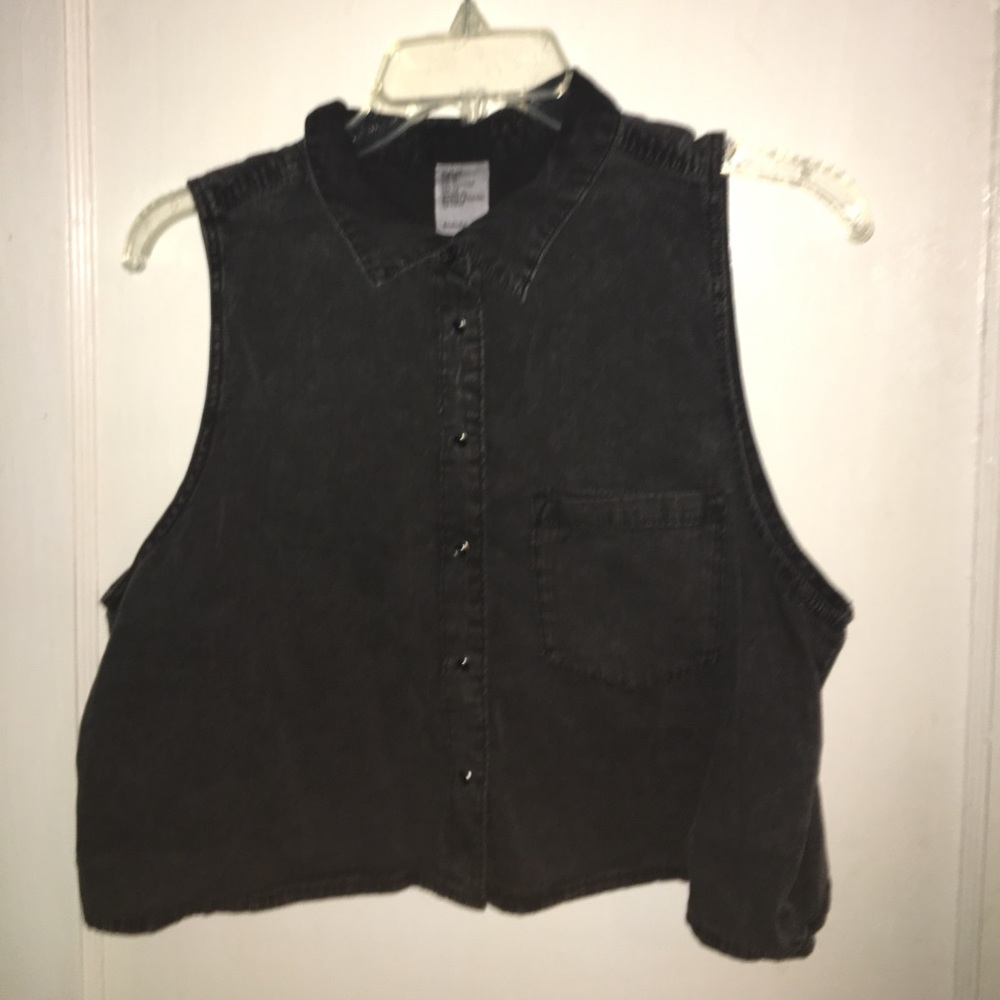 denim acid wash button up crop top