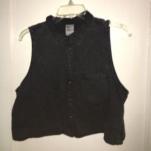 denim acid wash button up crop top