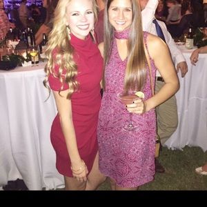 Red body con short dress