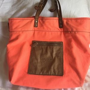 Liebeskind bright orang fabric tote w leather trim