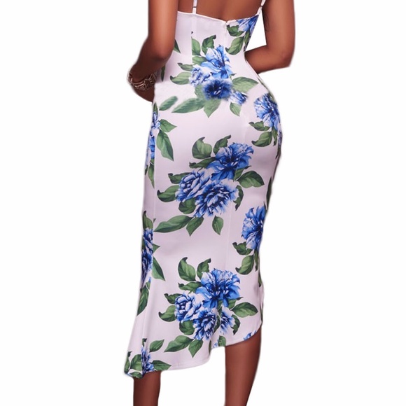 White Blue Green Floral Print High-low Dress - Picture 6 of 6