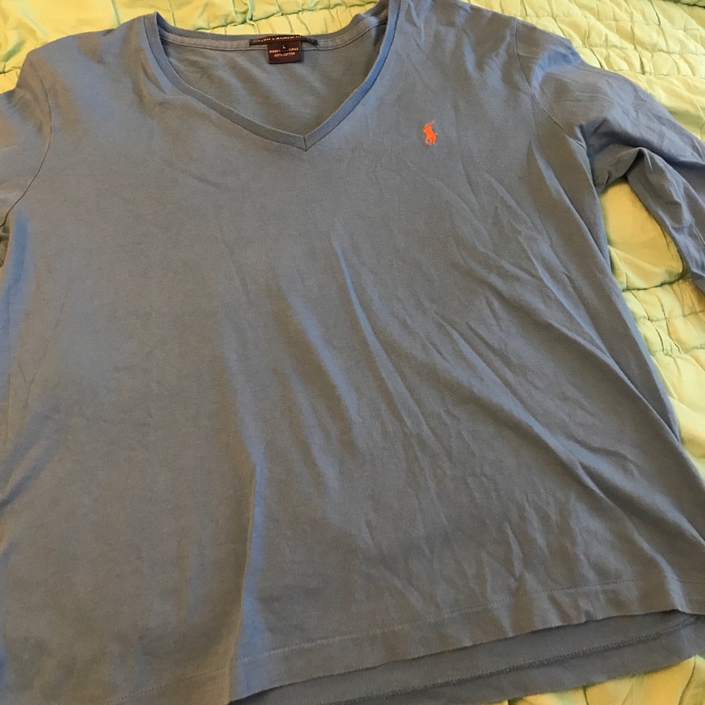 Long sleeve blue and orange Ralph Lauren shirt