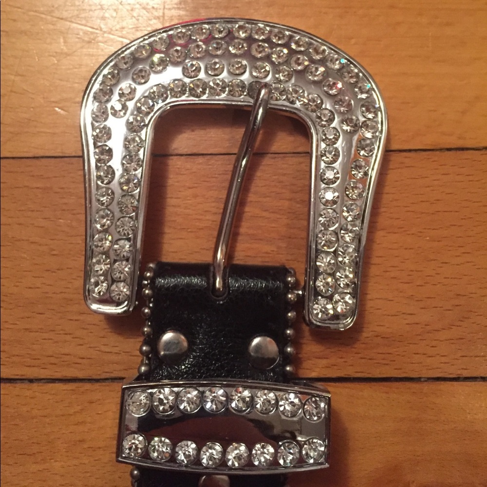 Black leather and rhinestone bling belt XL