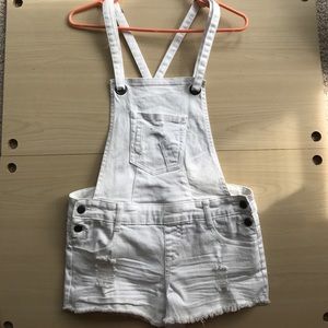 White shirt overalls