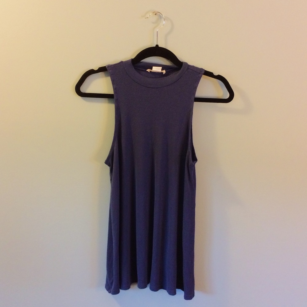 mock neck deep blue tank