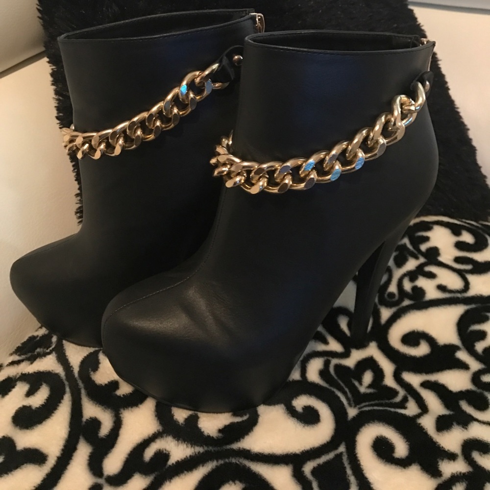 Leather Chain Booties Wide Width