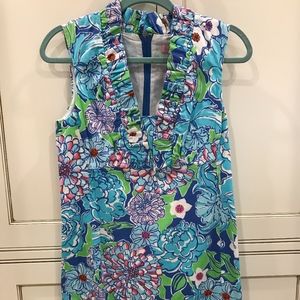 Sleeveless Flower Dress with Ruffle Neck Line