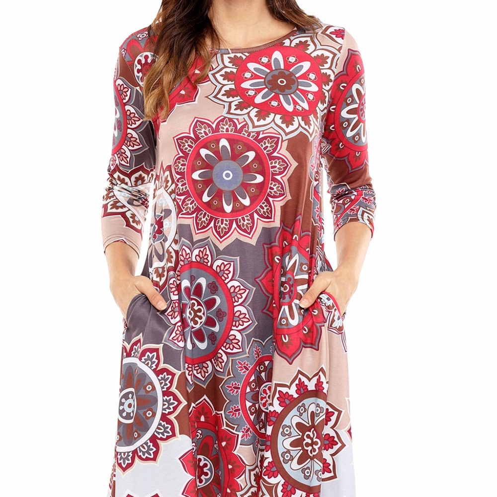 Bohemian Sunflower Print Grey Brown Dress - Picture 3 of 6