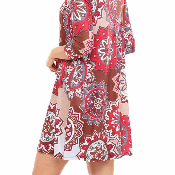 Bohemian Sunflower Print Grey Brown Dress - Picture 6 of 6