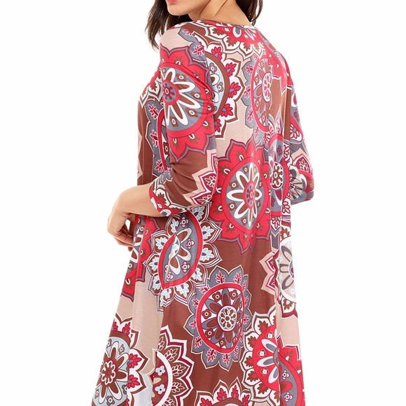 Bohemian Sunflower Print Grey Brown Dress - Picture 5 of 6