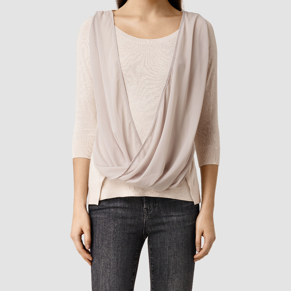 All Saints TAYBAR SHEER COWL KNIT TOP S