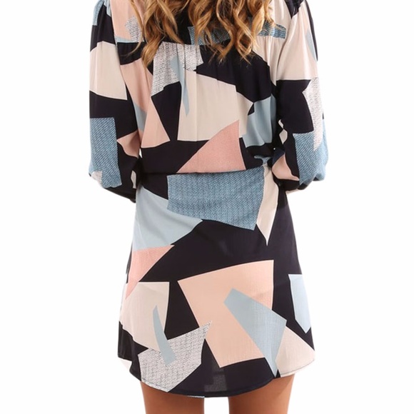 Multi-Color Geometric Print Drawstring Waist Shirt - Picture 5 of 8