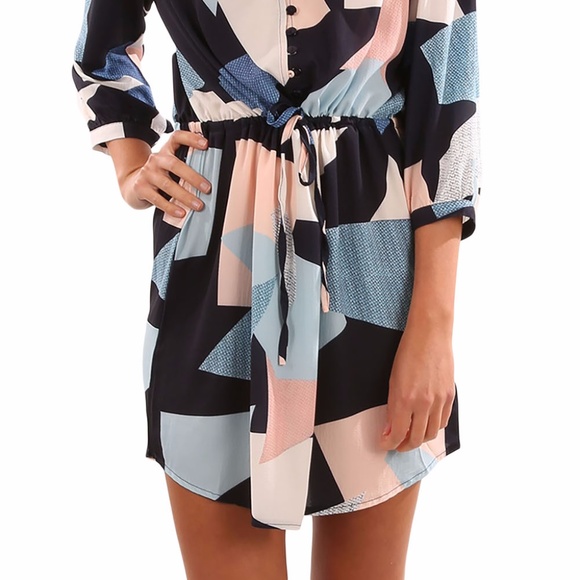 Multi-Color Geometric Print Drawstring Waist Shirt - Picture 3 of 8