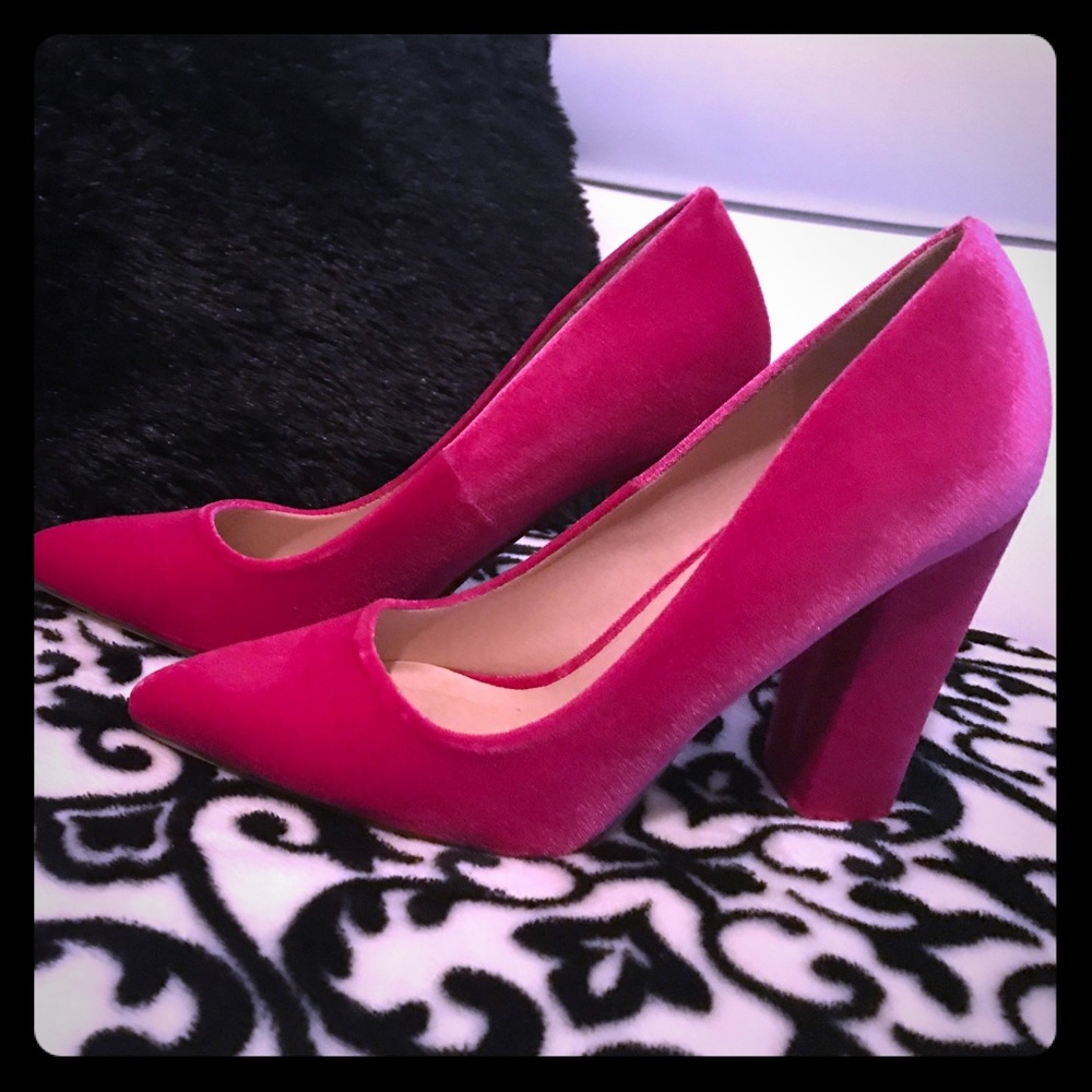 Magenta Velvet Pumps Wide Width