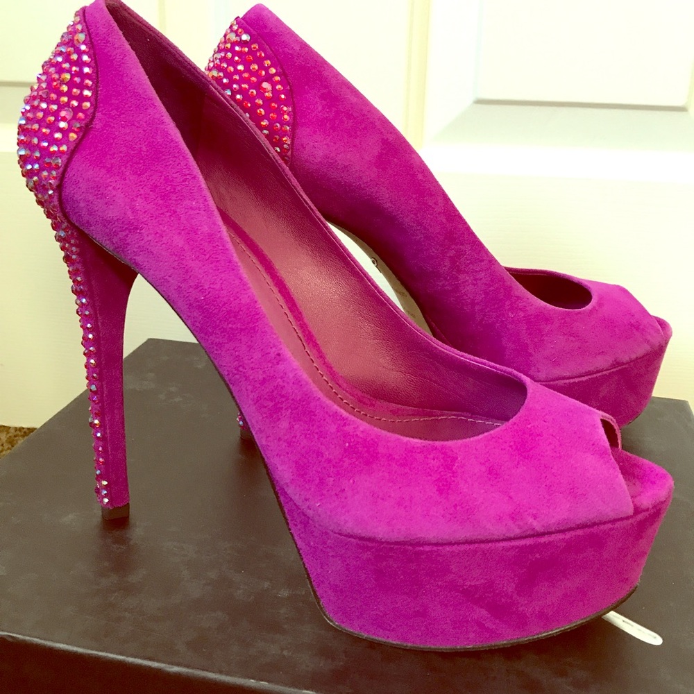 Brian Atwood Suede Pumps with Swarovski Crystals