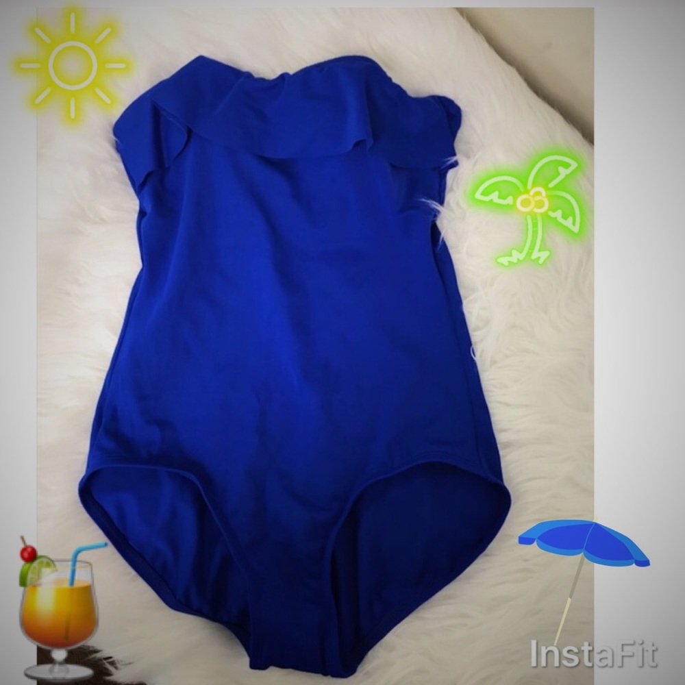 🌴Blue One Piece Strapless Bathing Suite