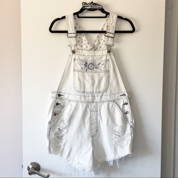 LF Denim - BNWT white wash distressed denim overall shorts