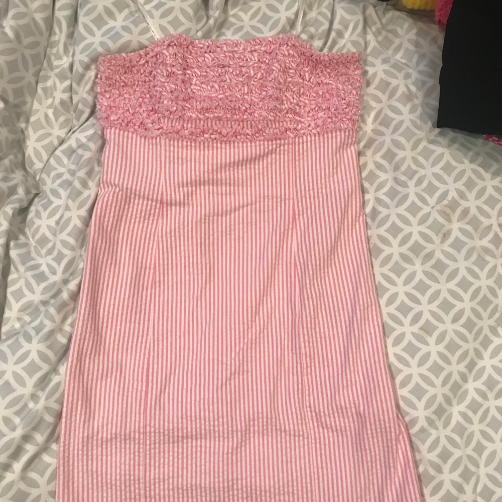 Lilly Pulitzer pink seer sucker strapless dress