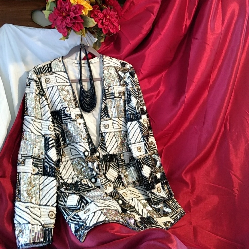 ON SALE 100% silk sequin beaded jacket