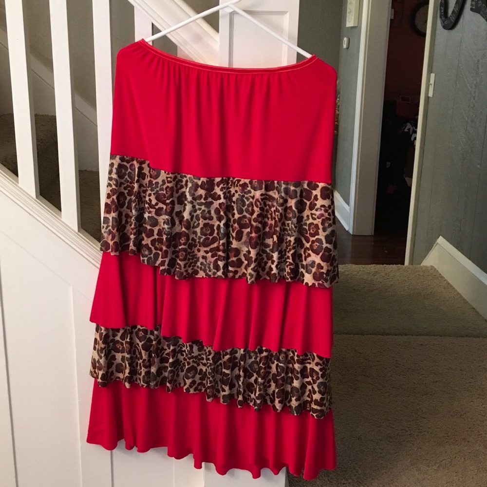 Red and leopard long layer skirt