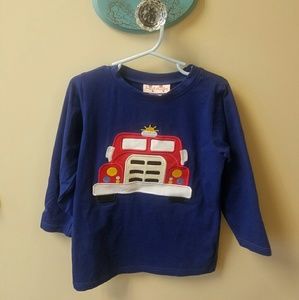 Boys long sleeve shirt with firetruck applique