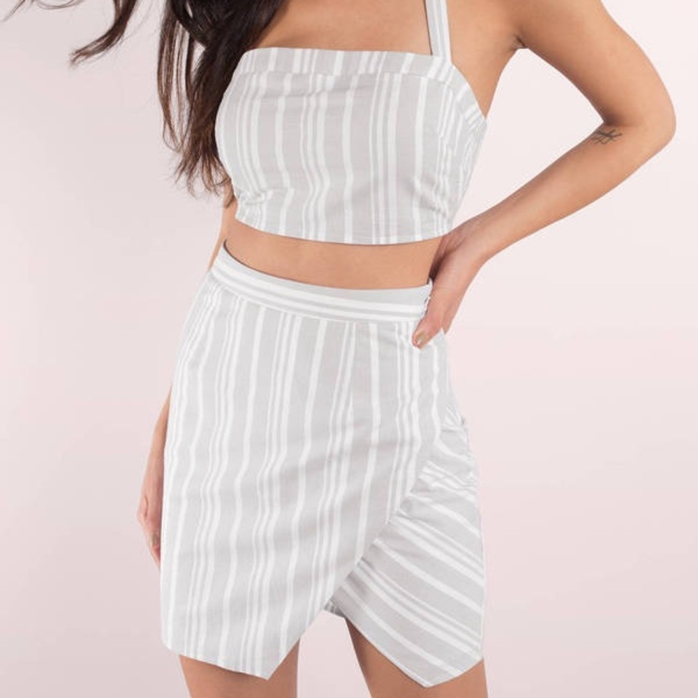 Grey striped two piece set
