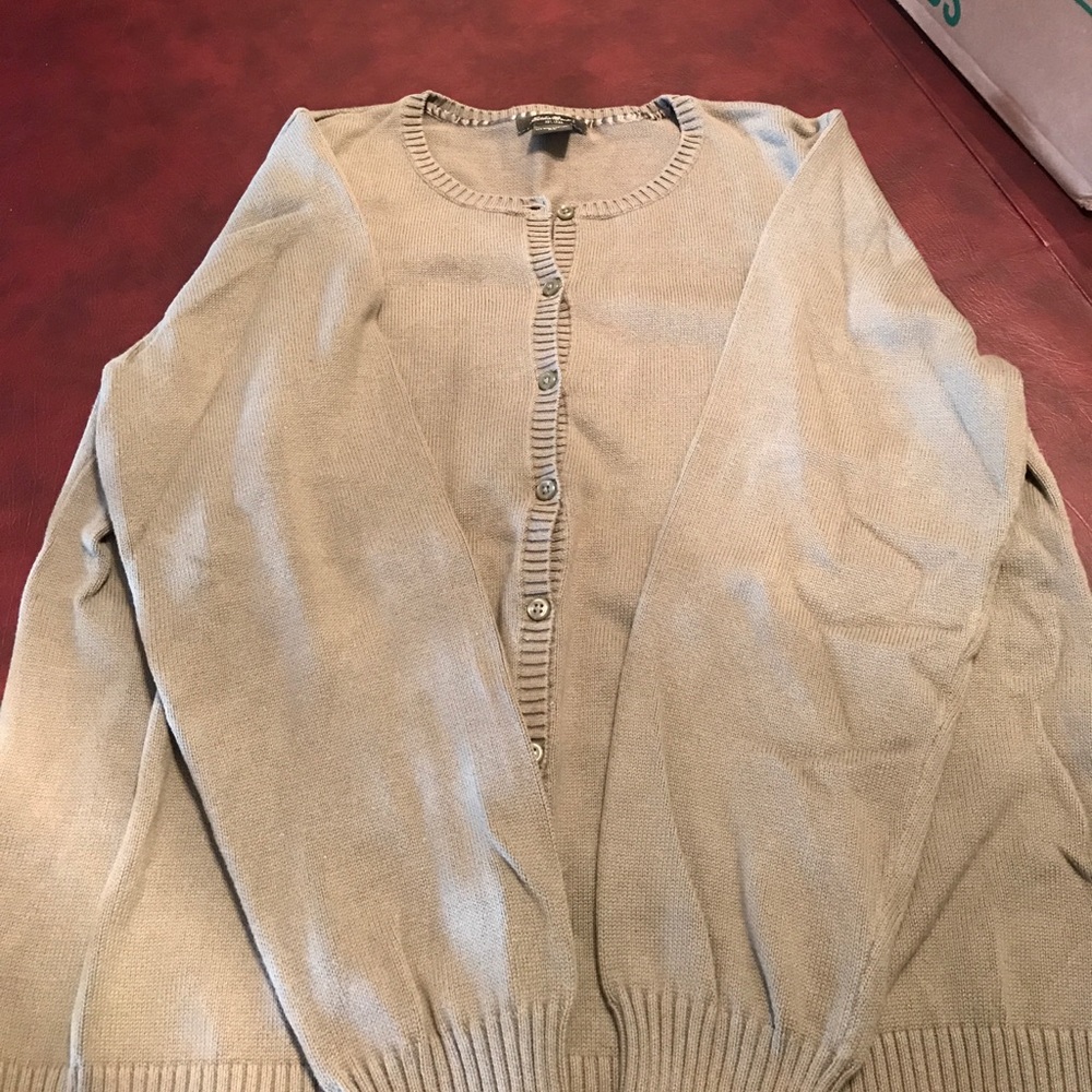 Eddie Bauer green cardigan sweater.