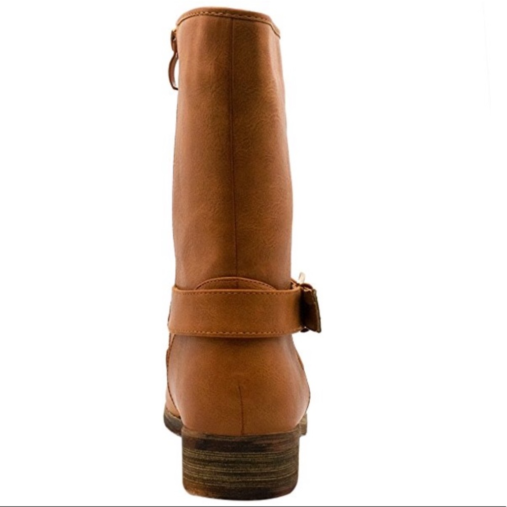 Cognac Distressed Lug Sole Mid Shaft Buckle Boots - Picture 7 of 8