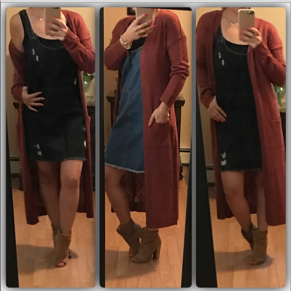 New🍁Distressed denim overall dress - Picture 3 of 8