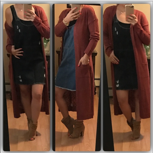 New🍁Distressed denim overall dress - Picture 3 of 8