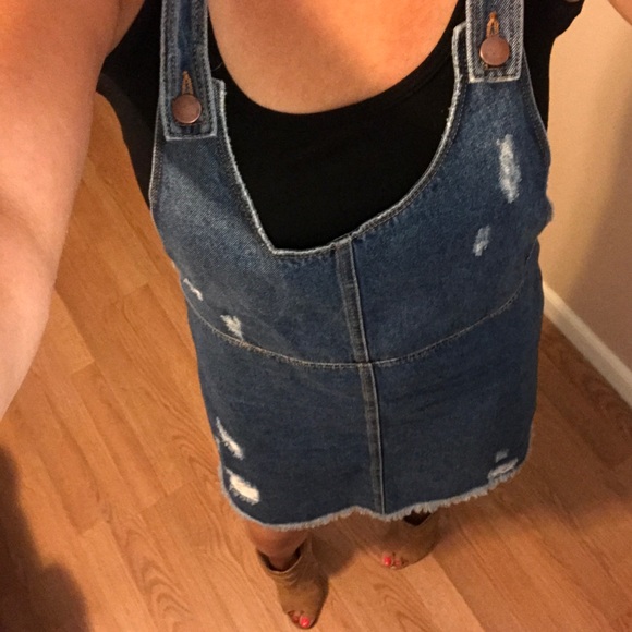 New🍁Distressed denim overall dress - Picture 5 of 8