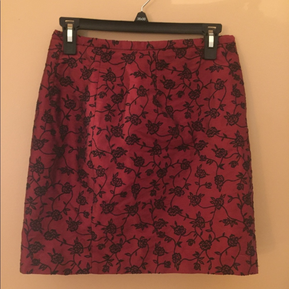 Vintage Silk Red & Black floral Embroidered Skirt