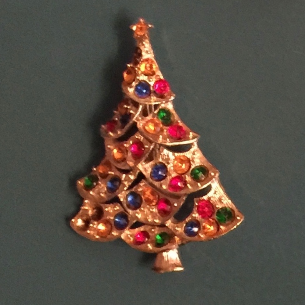 Vintage Gold Tones/Rhinestones Xmas Tree Pin (2)