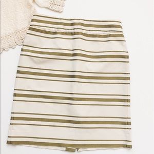 JCREW cream gold stripe pencil skirt