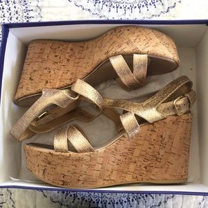 Stuart Weitzman Sand Mini Glitter Wedges (size 10)