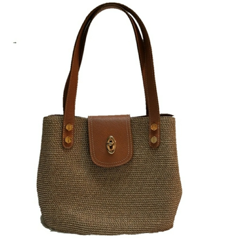 ERIC JAVITS gold thread braided leather handbag