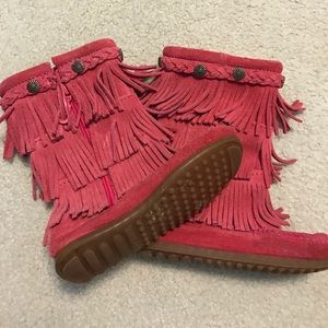 Children's Minnetonka Pink Fringe Boots