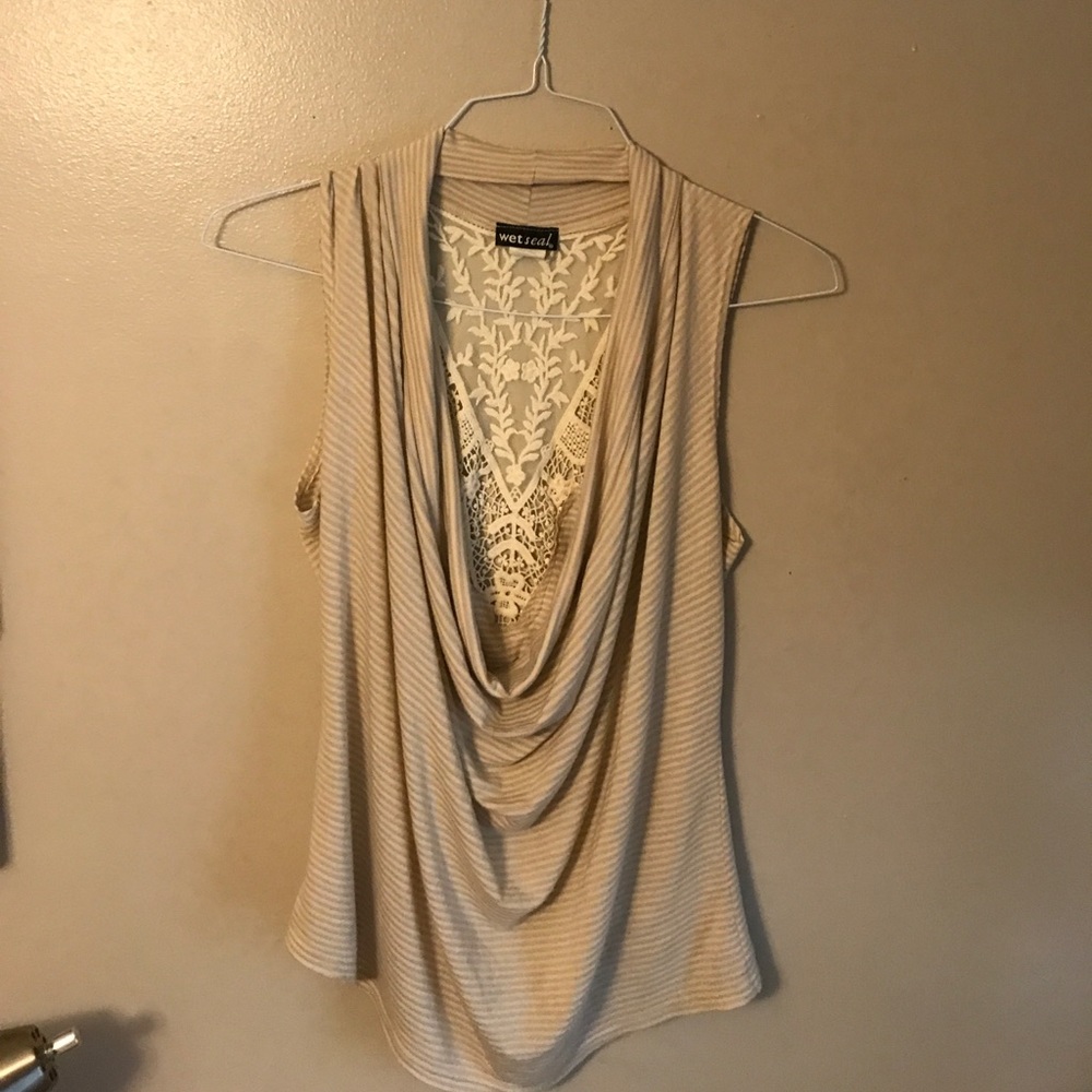 Striped tan sleeveless top