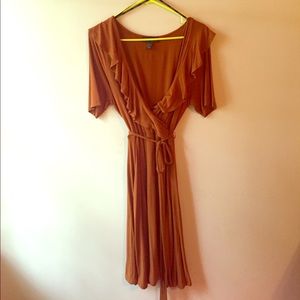 Burnt orange faux wrap dress